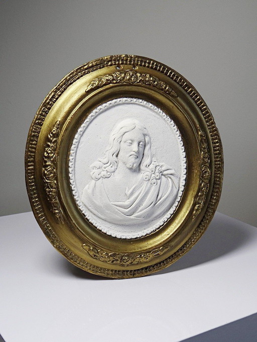 Mural Medallion Religious Christ in Antique Plaster 19th Century Style Louis XVI