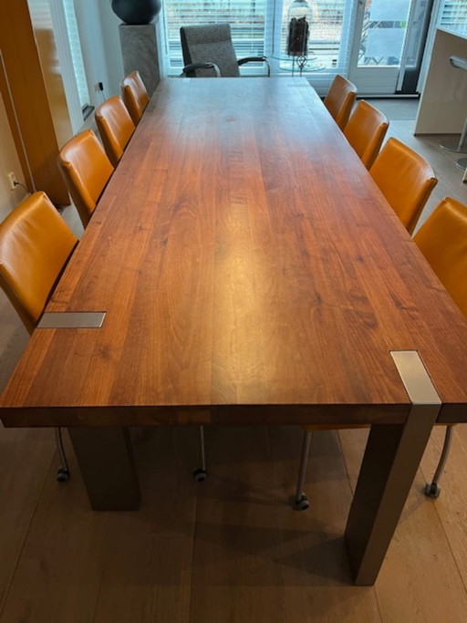 For Sale: Dining table 1.00 x 3.00 m walnut with stainless steel legs