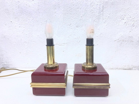 Image 1 of Two table lamps from the 1970s by Bicchielli, made of plastic and brass