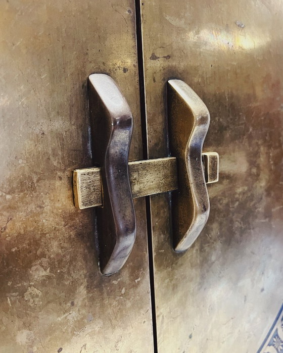 Image 1 of Antique red cabinet with brass details