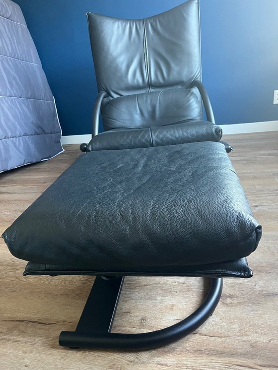 Image 1 of Rolf Benz BMP sillón reclinable con reposapiés de cuero negro