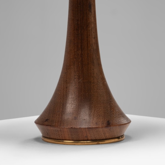 Organic Teak and Brass Table Lamp with ‘Flower’ Shade Denmark, 1960s, Scandinavian (photo 4 of 7)