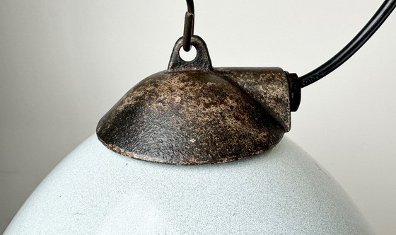 Image 1 of Industrial Grey Enamel Factory Lamp with Cast Iron Top, 1960s