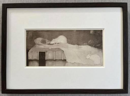 Jan Mankes 1889-1920 / Original Heliogravüre Mäuse auf Pergamentbuch 1923 (schön gerahmt)