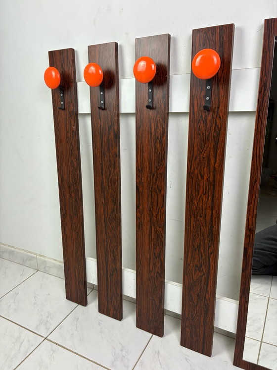 Appendiabiti vintage con specchio, effetto palissandro, Vetro, Plastica, Arancione (foto 4 di 15)