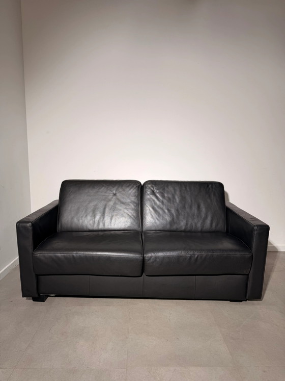 Black Leather 2-Seater Sofa Bed by Linea B (photo 7 of 7)