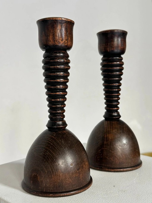 Art Deco Wooden Candlesticks, 1930s