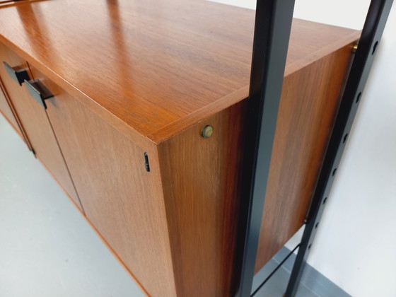 Image 1 of Bibliothèque étagère italienne double modulable vintage en teck et métal des années 60