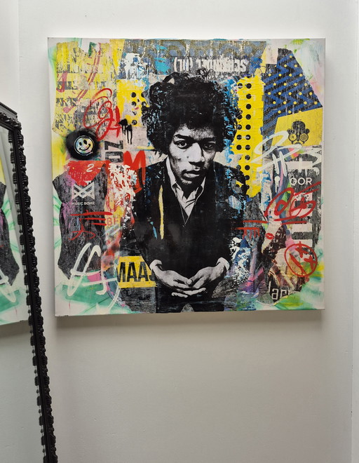 Mixed media / collage urban art painting Jimi