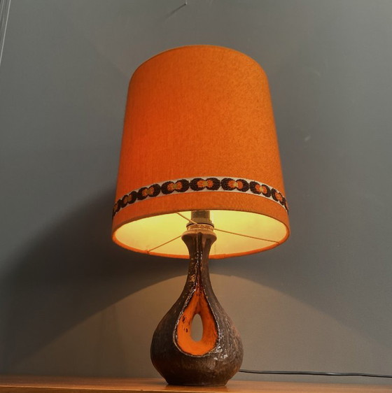 Ceramic Orange / Brown Table Lamp 1960s – Textile (photo 13 of 13)