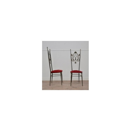 Image 1 of Pair of vintage brass and velvet Chiavarine side chairs