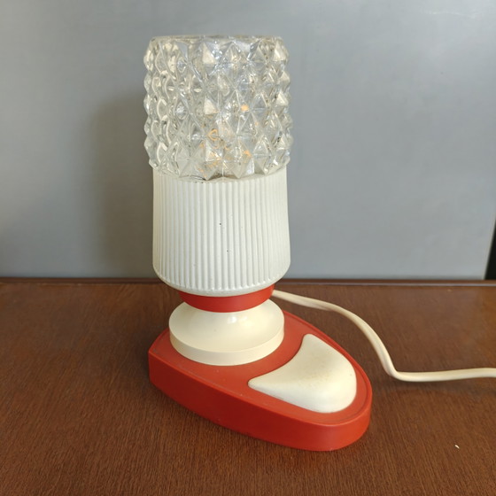 Vintage Massive Belgium Table Lamp – 1970s – Pressed Glass – Space Age – Plastic (photo 3 of 9)
