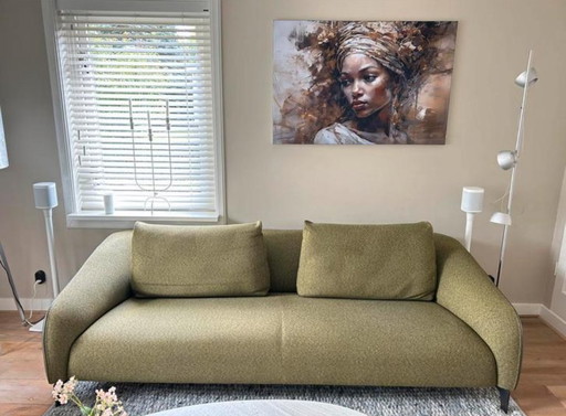 Green Leolux sofa leather combined with fabric 3 seater
