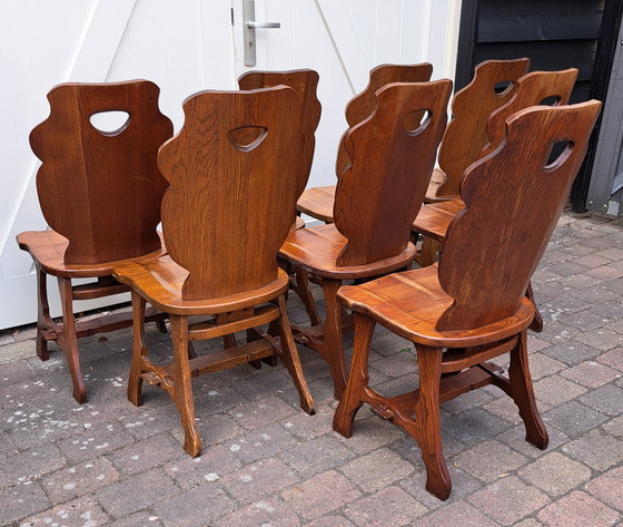 Image 1 of 8 x Brutalistische Eichenstühle.