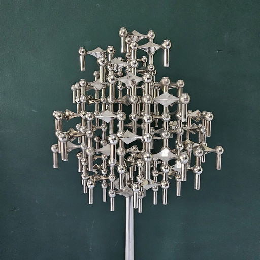 Large vintage STOFF Nagel candle stand - rare floor stand with 52 modular candlesticks, chrome plated, 1970s