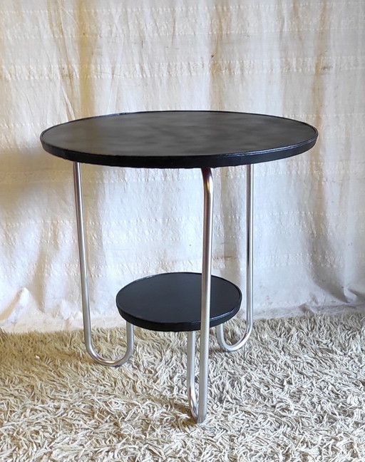 Tavolino laterale in stile Bauhaus in metallo e legno - metà del XX secolo