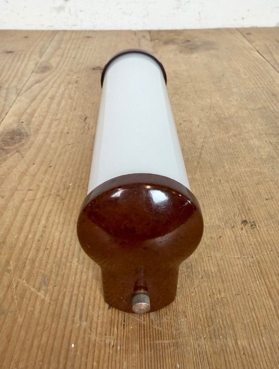 Image 1 of Applique industriale in bachelite marrone con vetro opalino, anni '50