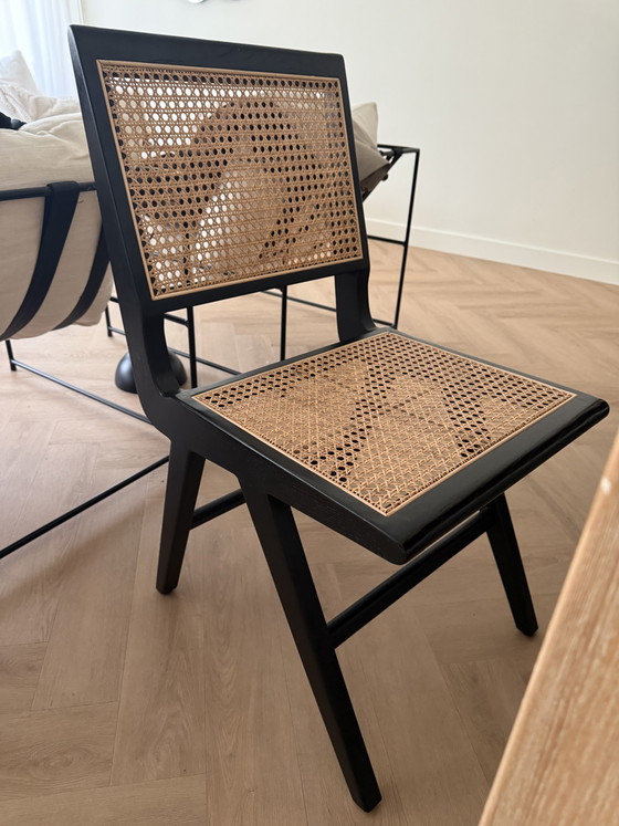 Image 1 of 3 chaises de salle à manger en rotin noir
