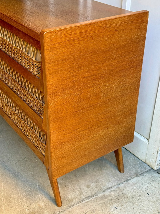 50s/60s Scandinavian Oak and Rattan Dresser, Chest of drawers (photo 5 of 14)