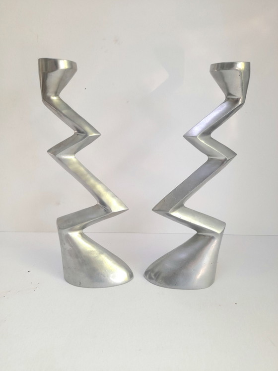 Image 1 of Paire de bougeoirs zigzag Matthew Hilton pour SCP 80s
