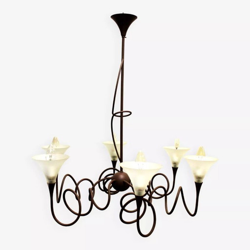 Modern metal chandelier, 6 lights.