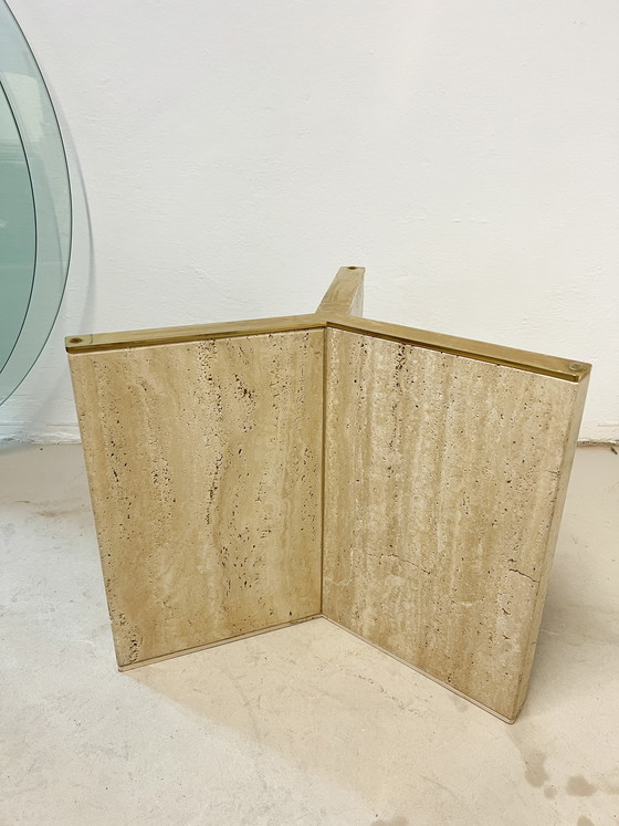 Image 1 of Vintage travertine glass coffee table