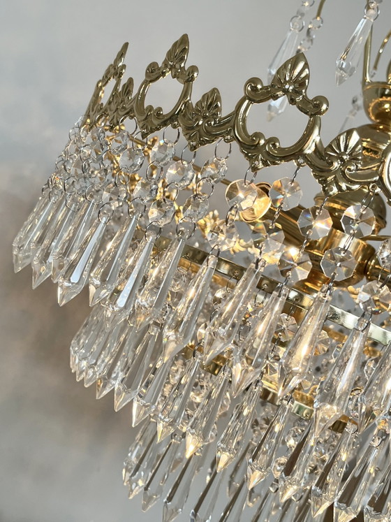 Image 1 of Set of 2 Vintage Italian crystal chandelier pendant lamps with icicle points