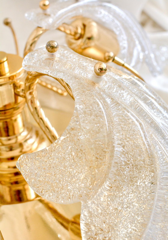 Carl Fagerlund Plafoniera Foglie Vetro Murano, Ottone, 4 Luci, Anni '70 – Plafoniere, Murano Glass, Brass (photo 2 of 10)