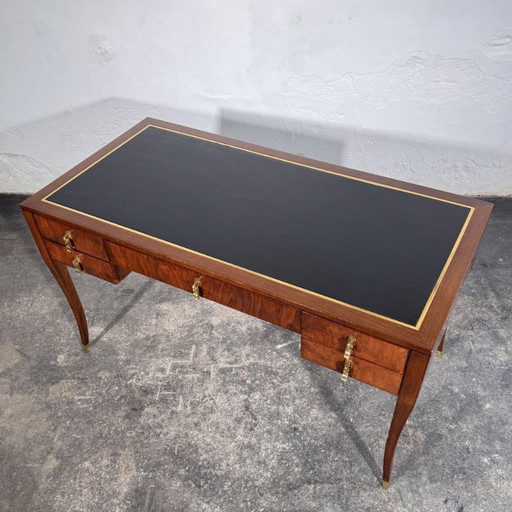 Scrivania in radica di noce con piano in pelle di FEKA, anni '70 – eettafels, Brass (photo 2 of 18)