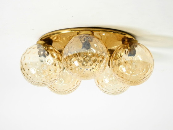 Image 1 of Beautiful 1960s Space Age brass ceiling lamp with 5 glass balls