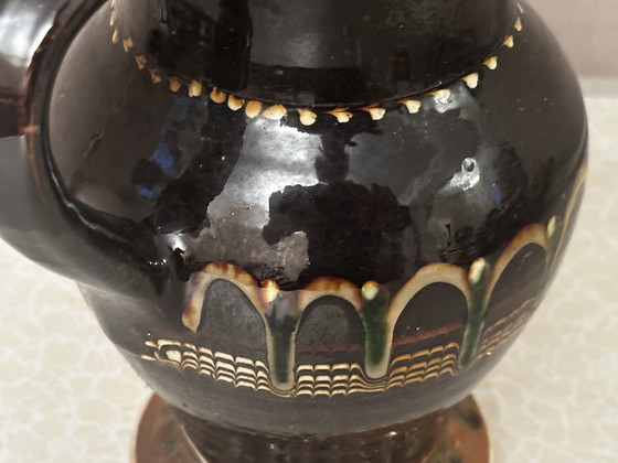 Image 1 of Vintage glazed pottery pitcher from Romania H 27 cm