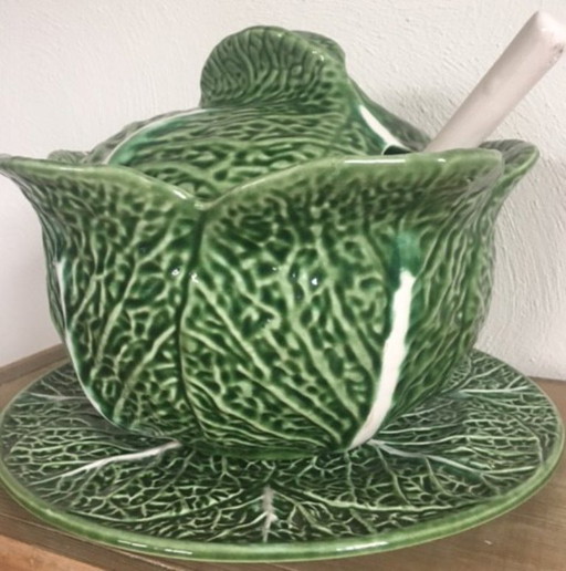 Vintage groene kool terrine, aardewerk