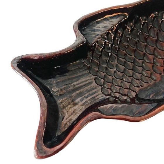 Image 1 of Moule à gâteau vintage en céramique brun poisson, années 1970