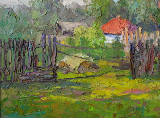Origineel Olieschilderij Landelijk Landschap Zomerdorp Wit Huis – Schilderijen & Tekeningen, Canvas (photo 7 of 8)