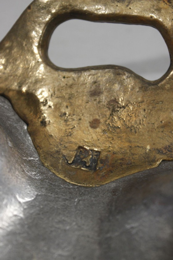 Image 1 of David Marshall Art3 design - Sculptural fruit bowl in aluminum & brass, 1980s