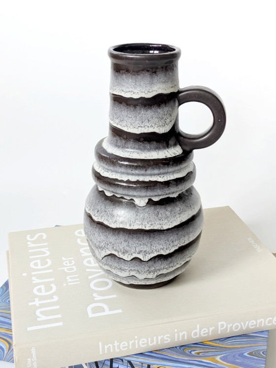 Image 1 of 1960 Scheurich Keramische Pitcher Vaas | Zwart en Wit | West Duits Aardewerk