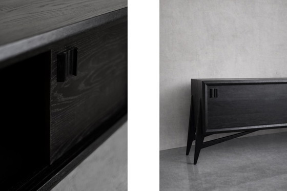 Image 1 of Vintage Mid-Century Scandinavian Modern Dark Oak Sideboard with Wooden Handles, 1960s