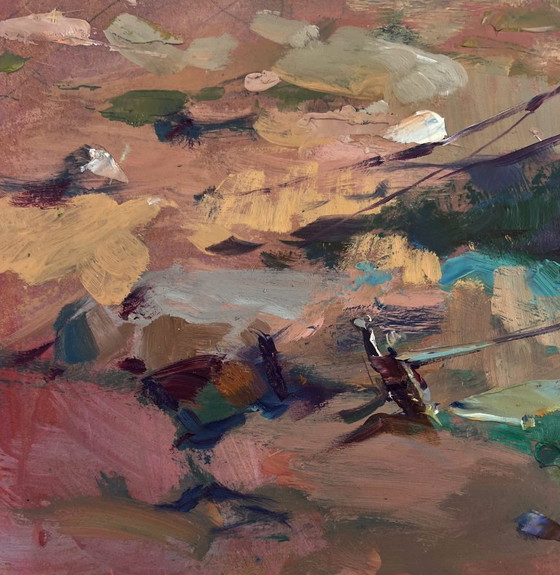 Image 1 of Original Oil Painting Summer Coastal Landscape Fishermen under the light of the sea