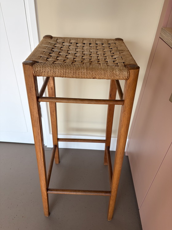 Vintage Deens Design Barkruk / Plantenstandaard – Jaren 60/70 (Papercord) – Barkrukken, Wood, Wicker (photo 8 of 10)
