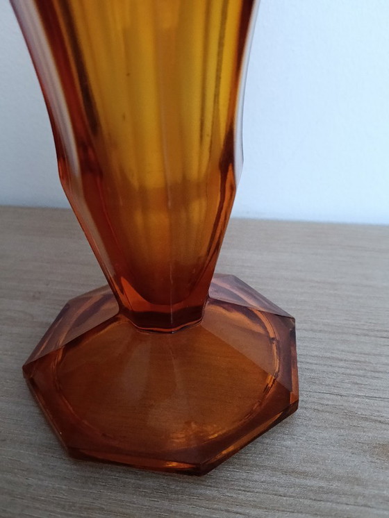 Image 1 of Amber color pressed glass art deco model vase