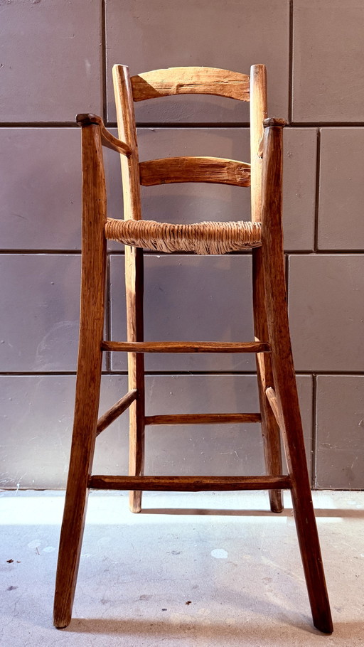Chaise haute française ancienne avec assise en osier – eetkamerstoelen, Wicker, Wood (photo 2 of 9)