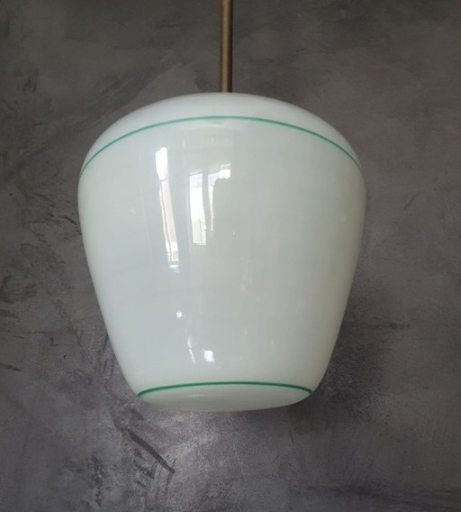Vintage Art Deco Glass Conical Pendant Lamp with Fixture.