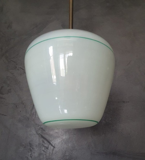 Image 1 of Lampe suspendue conique en verre Vintage Art Deco avec fixation
