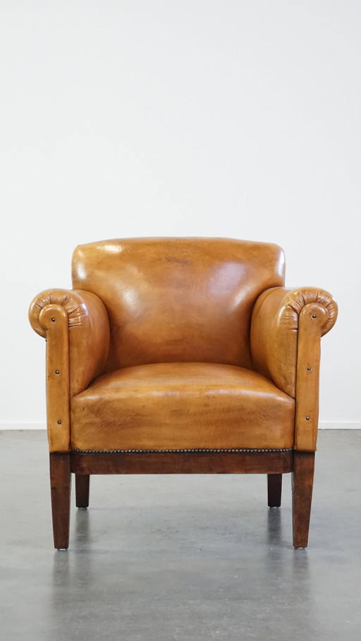 Art Deco Sheepskin Leather Armchair