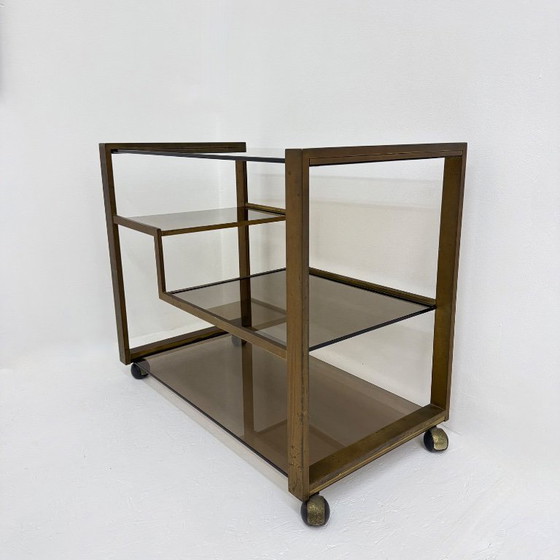 Image 1 of Barwagen aus Messing mit Rauchglas aus der Mitte des 20. Jahrhunderts, 1970er Jahre