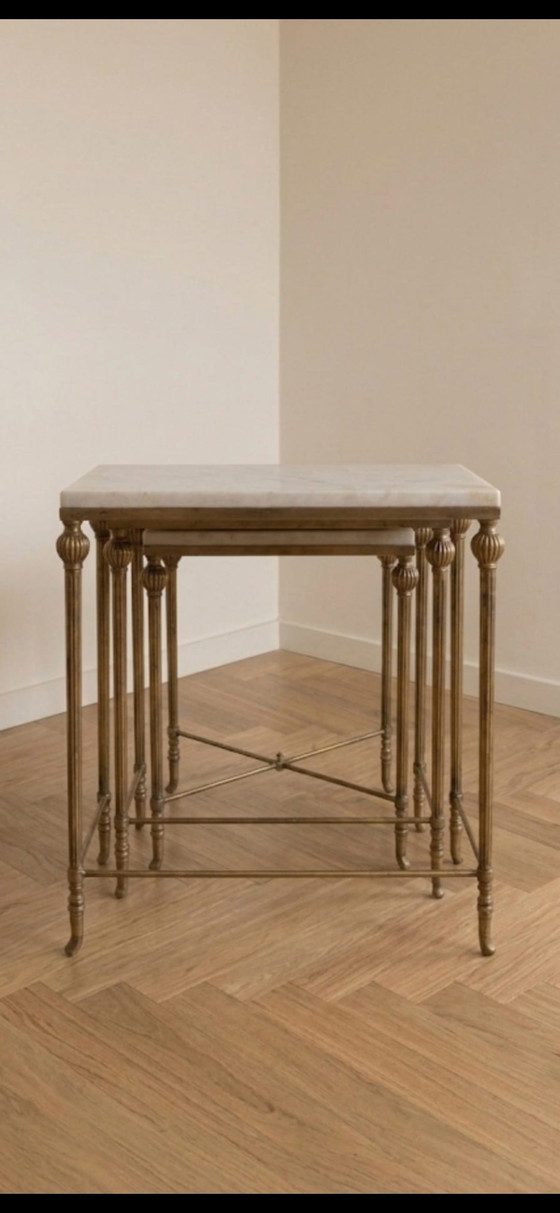 Image 1 of Vintage Italiaanse Hollywood Regency mimiset van onyx en messing