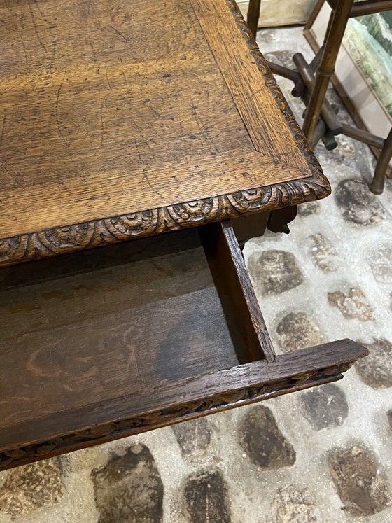 Image 1 of Tafel/bureau in Henri II-stijl van massief eikenhout