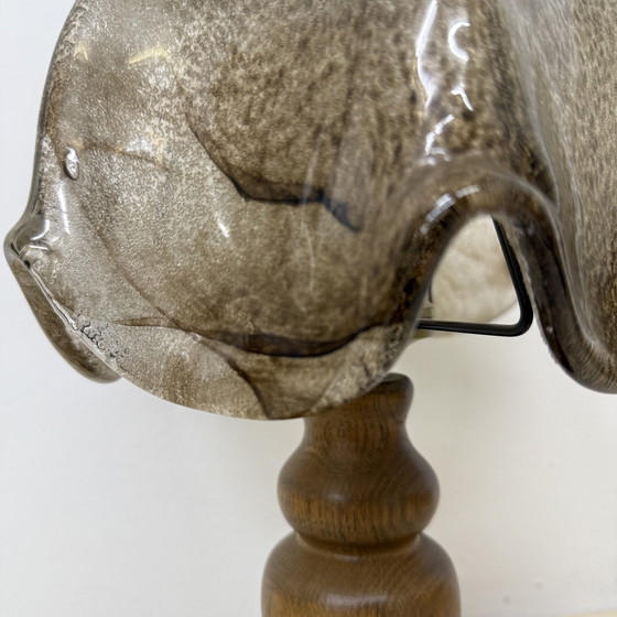 Image 1 of Vintage Brutalist Glass Table Lamp with Solid Oak Wooden Base, 1970s