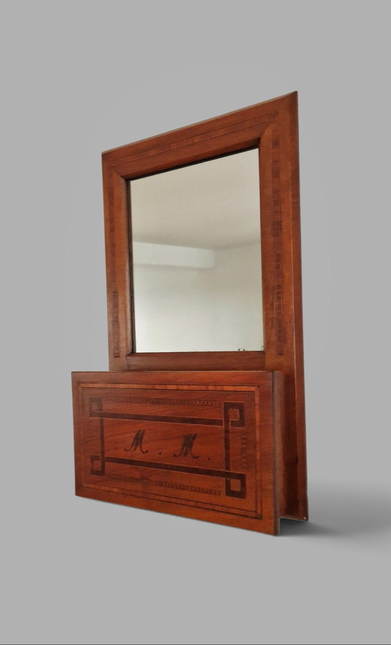 Specchio da parete antico con intarsi - Fine XIX secolo - Pezzo unico – Glass, Wood (photo 11 of 15)