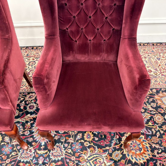 Set Chesterfield Sessel, Samt rot – Holz (photo 7 of 10)